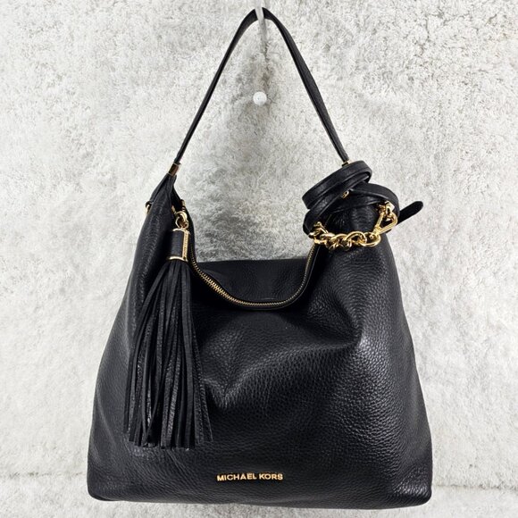 MICHAEL KORS Leather Hobo Shoulder Bag Tassel Chain Accent Crossbody Strap - Picture 4 of 13